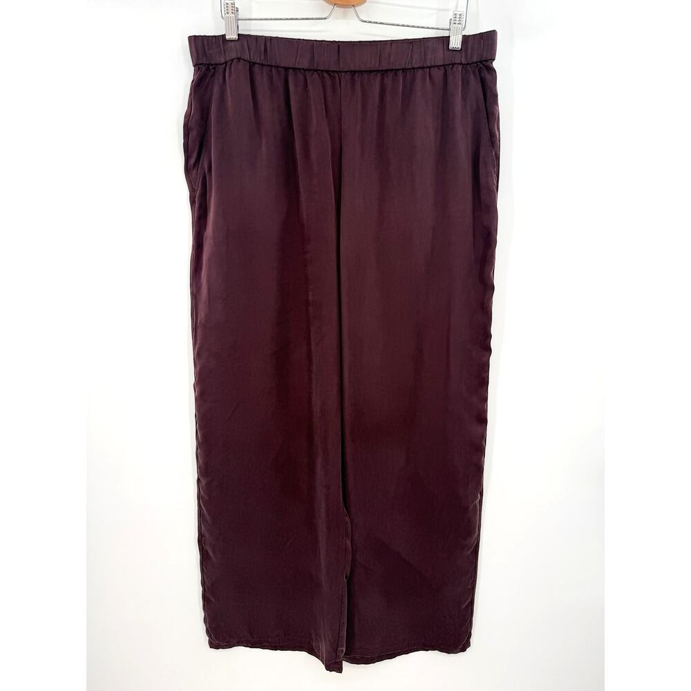 Eileen Fisher Sandwashed Cupro Wide Leg Pull On Pants Aubergine Plum Large